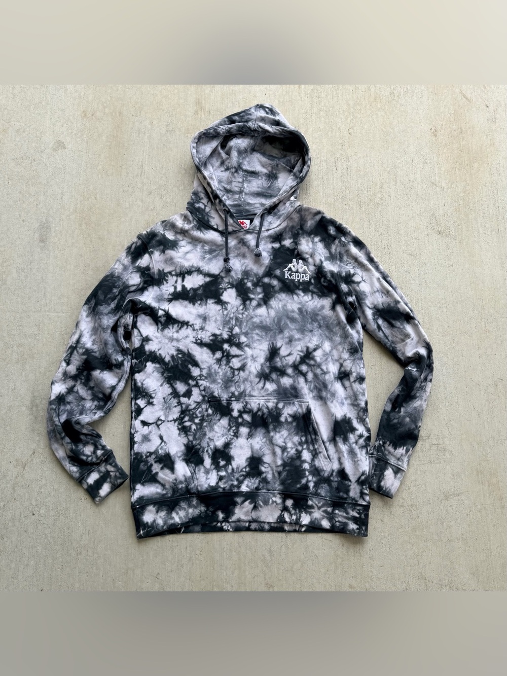 Kappa Coutro Hoodie Tie Dye Gray Black Men Size Large Embroidered Sweatshirt